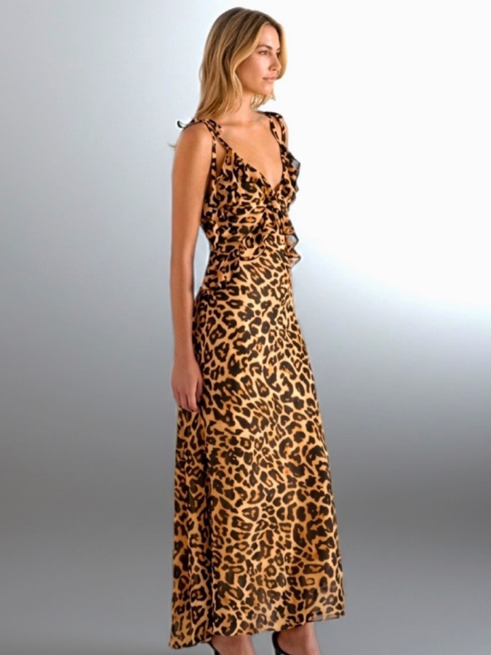 Steve Madden Size S Adalina Ruffled Leopard Print Maxi Dress Summer